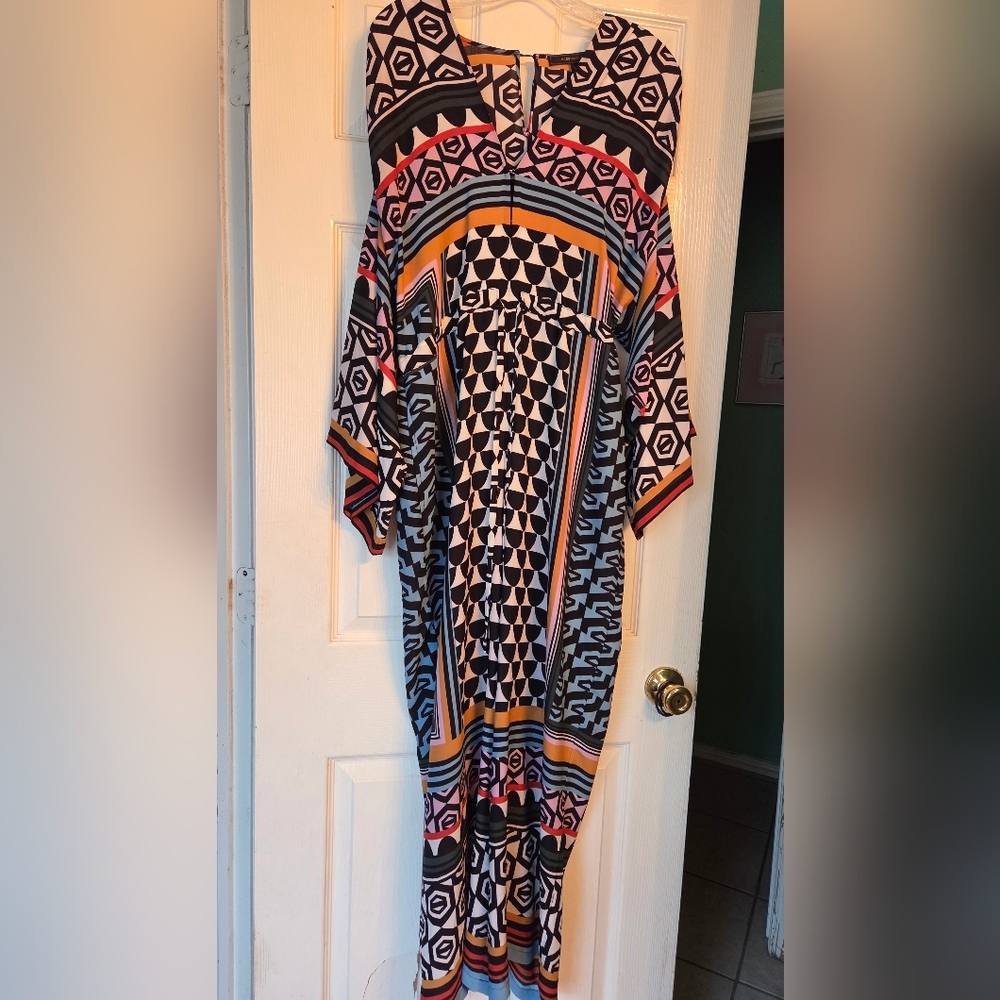 BCBGMaxAzria Black, White, Yellow, Orange & Pink Geometric Jumpsuit Size M